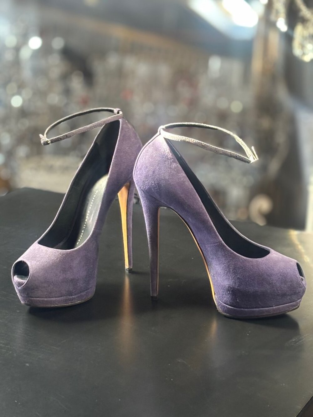 Giuseppe Zanotti Purple Suede Peep-Toe Pumps, Size 39